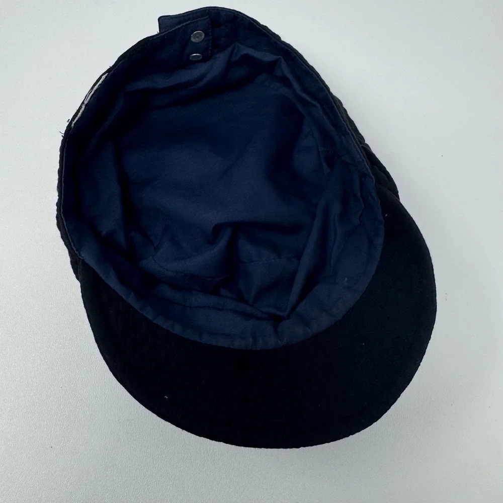 Harley Davidson Black Textured Quilted Newsboy Cap Hat‎ with Blue Embroidery